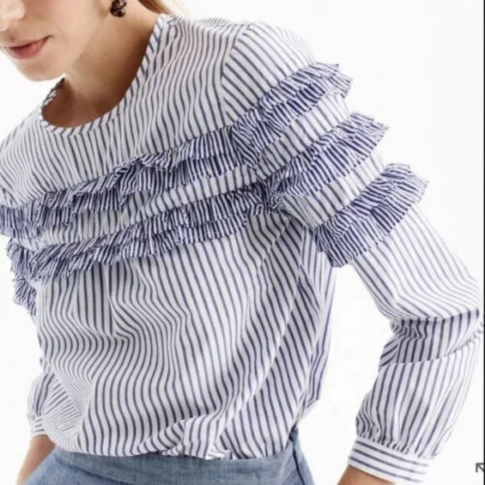 J. Crew Striped Ruffle Blouse